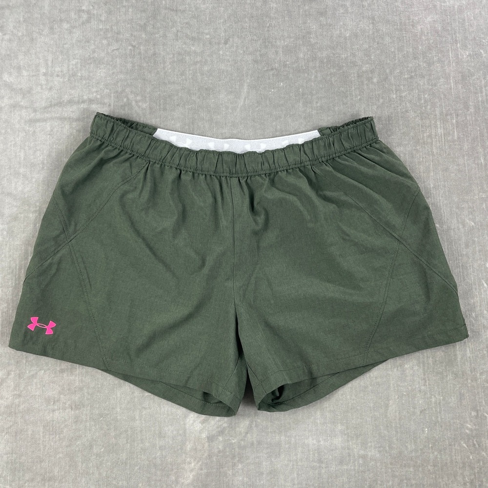 Under Armour Women Medium Olive Green Athletic Shorts HeatGear Loose Fit